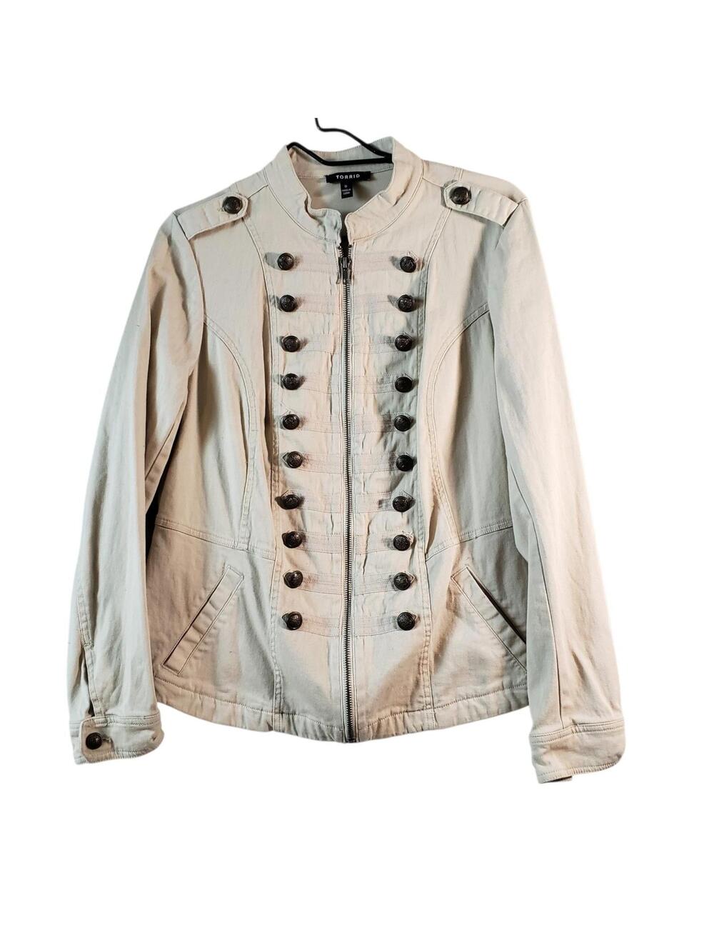 Torrid Women's Beige Military Style Jacket Button Accents Zipper Size 0